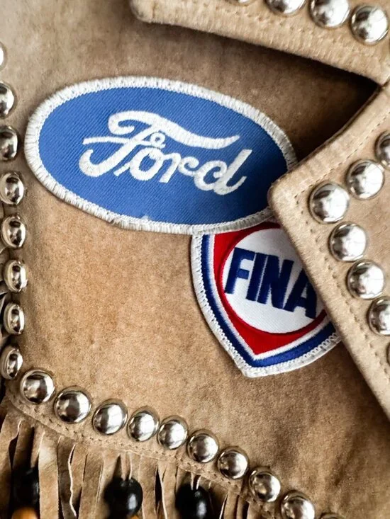 Vintage Light Beige Fringe Suede Jacket with Patches S - Picture 11 of 15